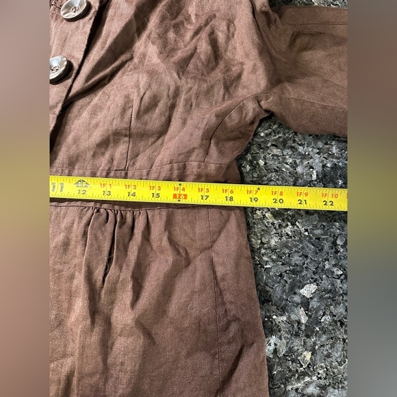 Tweeds Brown 100% Linen 3/4 Sleeves Neutral Button Front Cropped Blazer Size L - Picture 4 of 8